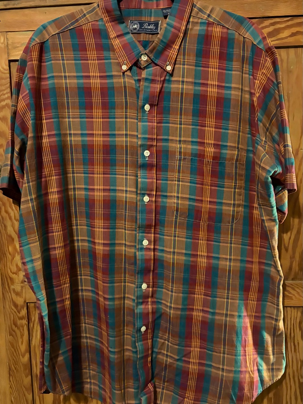 Berkley Shirtmaker Plaid Short-Sleeve Button-Down Shirt. Vintage EUC. Size XL